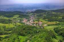 Village view in the Odenwald in the morning from the east in the district Ober-Laudenbach in Heppenheim in the state Hesse, Germany