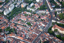Aerial view of Old Town area and city center in the district Durlach in Karlsruhe in the state Baden-Wurttemberg
