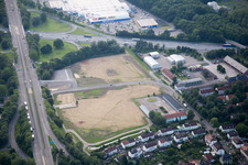 Aerial view of Construction site of the DM-Dialogicum in the district Durlach in Karlsruhe in the state Baden-Wuerttemberg, Germany