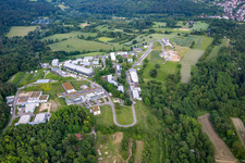 Aerial view of Building complex of the Institute Fraunhofer-Institut fuer Chemische Technologie ICT in Pfinztal in the state Baden-Wurttemberg, Germany