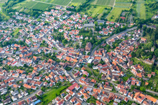 Town View of the streets and houses of the residential areas in the district Obergrombach in Bruchsal in the state Baden-Wurttemberg, Germany
