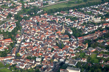 Town View of the streets and houses of the residential areas in the district Heidelsheim in Bruchsal in the state Baden-Wurttemberg, Germany