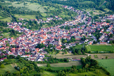 Aerial view of Town View of the streets and houses of the residential areas in Oberoewisheim in the state Baden-Wurttemberg, Germany