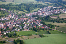 Aerial photograpy of Town View of the streets and houses of the residential areas in Oberoewisheim in the state Baden-Wurttemberg, Germany