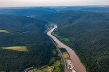 Course of the B45 along the Neckar riverbank in Neckarsteinach in the state Hesse, Germany