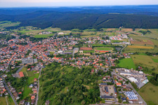 Aerial view of Hirschhorner Straße with Sauter Omnibusreisen and Braun & Wettberg Feinbürstenmanufaktur GmbH Neckartal-Odenwald in the district Beerfelden in Oberzent in the state Hesse, Germany
