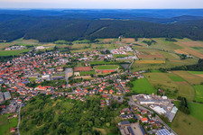 Aerial photograpy of Hirschhorner Straße with Sauter Omnibusreisen and Braun & Wettberg Feinbürstenmanufaktur GmbH Neckartal-Odenwald in the district Beerfelden in Oberzent in the state Hesse, Germany