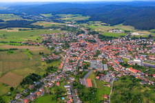 Aerial view of View of the town with WEBA Schulausstattung GmbH and Edelmann Printing Machines from the south in the district Beerfelden in Oberzent in the state Hesse, Germany