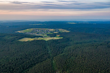 Aerial view of Agricultural fields and farmland in the district Weiten-Gesäß in Michelstadt in the state Hesse, Germany