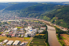 Industrial estate Miltenberg-Nord with FRIPA Papierfabrik Albert Friedrich KG, Felix Bauer GmbH and OSWALD Elektromotoren GmbH in Miltenberg in the state Bavaria, Germany
