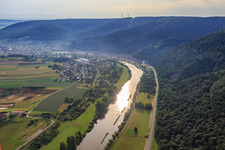 Village view on the Main from the west in the district Kirschfurt in Collenberg in the state Bavaria, Germany