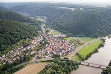 Aerial photograpy of Village on the river bank areas of the Main river in Hasloch in the state Bavaria, Germany