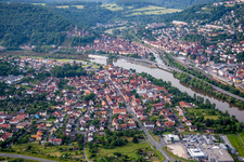 Town on the banks of the river of the Main river in Kreuzwertheim in the state Bavaria, Germany