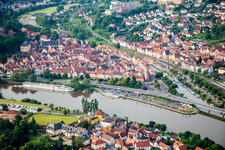 Riparian areas along the river mouth of Tauber into Main in Wertheim in the state Baden-Wurttemberg, Germany