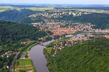 City view on the Main from the east in Wertheim in the state Baden-Wuerttemberg, Germany