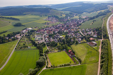 Aerial view of Sports field in the district Dertingen in Wertheim in the state Baden-Wuerttemberg, Germany