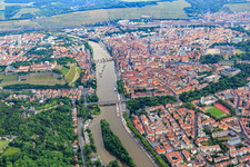 Ludwigsbrücke and Alte Brücke over the Main to Sanderring in the district Altstadt in Würzburg in the state Bavaria, Germany