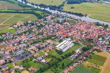 Village overview on the Main from the west in Wipfeld in the state Bavaria, Germany