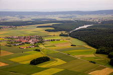 Village on the lake bank areas of Ellertshaeuser See in the district Ebertshausen in Uechtelhausen in the state Bavaria, Germany
