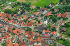 Aerial view of St. Margaret in Großbardorf in the state Bavaria, Germany