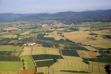 District Rechtenbach in Schweigen-Rechtenbach in the state Rhineland-Palatinate, Germany from above