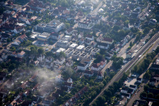 In the city center" New building of RiBa GmbH between Bismarck- and Gartenstr in Kandel in the state Rhineland-Palatinate, Germany from the drone perspective