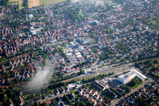 In the city center" New building of RiBa GmbH between Bismarck- and Gartenstr in Kandel in the state Rhineland-Palatinate, Germany from a drone