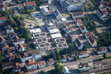Construction site for City Quarters Building 'Im Stadtkern' in Kandel in the state Rhineland-Palatinate, Germany from the plane