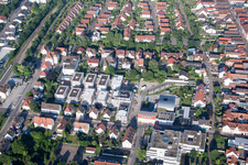 In the city center" New building of RiBa GmbH between Bismarck- and Gartenstr in Kandel in the state Rhineland-Palatinate, Germany seen from above