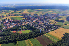 Village view with water tower from the southwest in Hatzenbühl in the state Rhineland-Palatinate, Germany