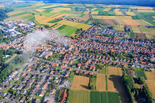 Aerial view of Village view with clouds from the southeast in Hatzenbühl in the state Rhineland-Palatinate, Germany