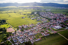 Aerial photograpy of Village - view on the edge of agricultural fields and farmland in Kirrweiler (Pfalz) in the state Rhineland-Palatinate, Germany