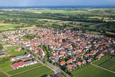Village - view on the edge of agricultural fields and farmland in Venningen in the state Rhineland-Palatinate, Germany from above