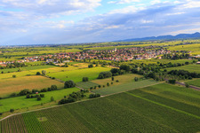 Aerial photograpy of View of the town from the northeast in Edesheim in the state Rhineland-Palatinate, Germany