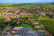Aerial view of View from the north with garden center Edesheim GmbH in Edesheim in the state Rhineland-Palatinate, Germany