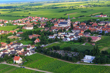 Aerial view of Cemetery and St. Peter and Paul in Edesheim in the state Rhineland-Palatinate, Germany