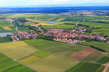 Aerial view of Village overview from the northwest with new development area Am Apfelgarten in Impflingen in the state Rhineland-Palatinate, Germany