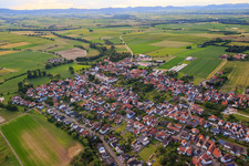 Village overview from the southeast in Minfeld in the state Rhineland-Palatinate, Germany