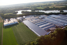 Aerial view of IKL Isarkrone Transport and Logistics in Mamming in the state Bavaria, Germany