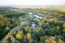 Aerial view of Isar meadows in Oberpöring in the state Bavaria, Germany