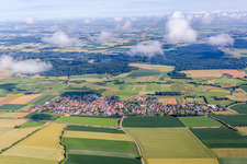 Village - view on the edge of agricultural fields and farmland in Sallach in the state Bavaria, Germany