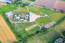 Lauresham Open-Air Laboratory in Lorsch in the state Hesse, Germany from the plane