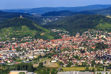 City view on the edge of the Odenwald from the west below the Starkenburg in Heppenheim in the state Hesse, Germany