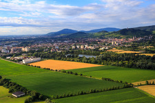 City view behind the Bruchsee in Heppenheim in the state Hesse, Germany