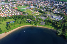 Aerial photograpy of Wiesensee outdoor swimming pool in Hemsbach in the state Baden-Wuerttemberg, Germany