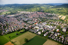Village - view on the edge of agricultural fields and farmland in Hemsbach in the state Baden-Wurttemberg, Germany