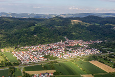 Village - view on the edge of agricultural fields and farmland in Sulzbach in the state Baden-Wurttemberg, Germany