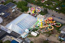 Aerial view of Giant water slide at Miramar in the district Lützelsachsen in Weinheim in the state Baden-Wuerttemberg, Germany
