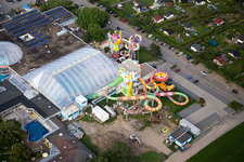 Aerial photograpy of Giant water slide at Miramar in the district Lützelsachsen in Weinheim in the state Baden-Wuerttemberg, Germany