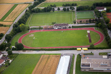 Aerial view of Sports fields of FV 1922 Leutershausen eV in the district Leutershausen in Hirschberg an der Bergstraße in the state Baden-Wuerttemberg, Germany